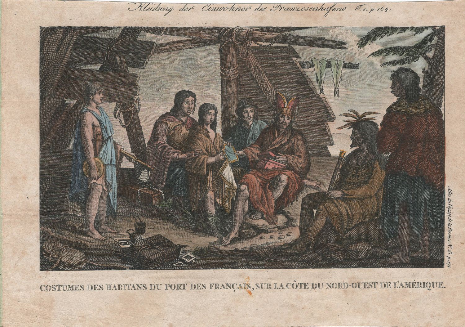 1810 View of the Inhabitants of Port Des Francaise, Canda from La Perous w/ohc
