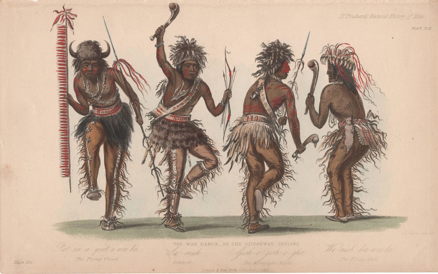 1855 View of The War Dance by the Ojibbeway Indians from Prichard&#39;s History of Man (litho w/ HC)