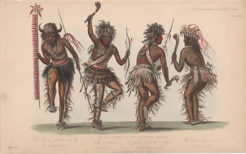 1855 View of The War Dance by the Ojibbeway Indians from Prichard's History of Man (litho w/ HC)