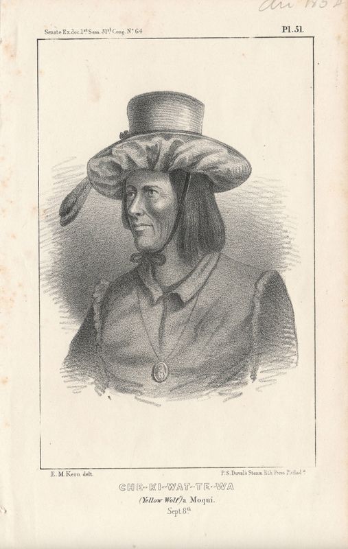 1852 View of Yellow Wolf - an Arizona Moqui from a Senate Ex Doc.