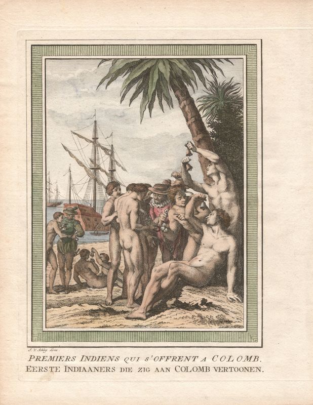 1763 View of the First North Americans / Indians Greeting Columbus