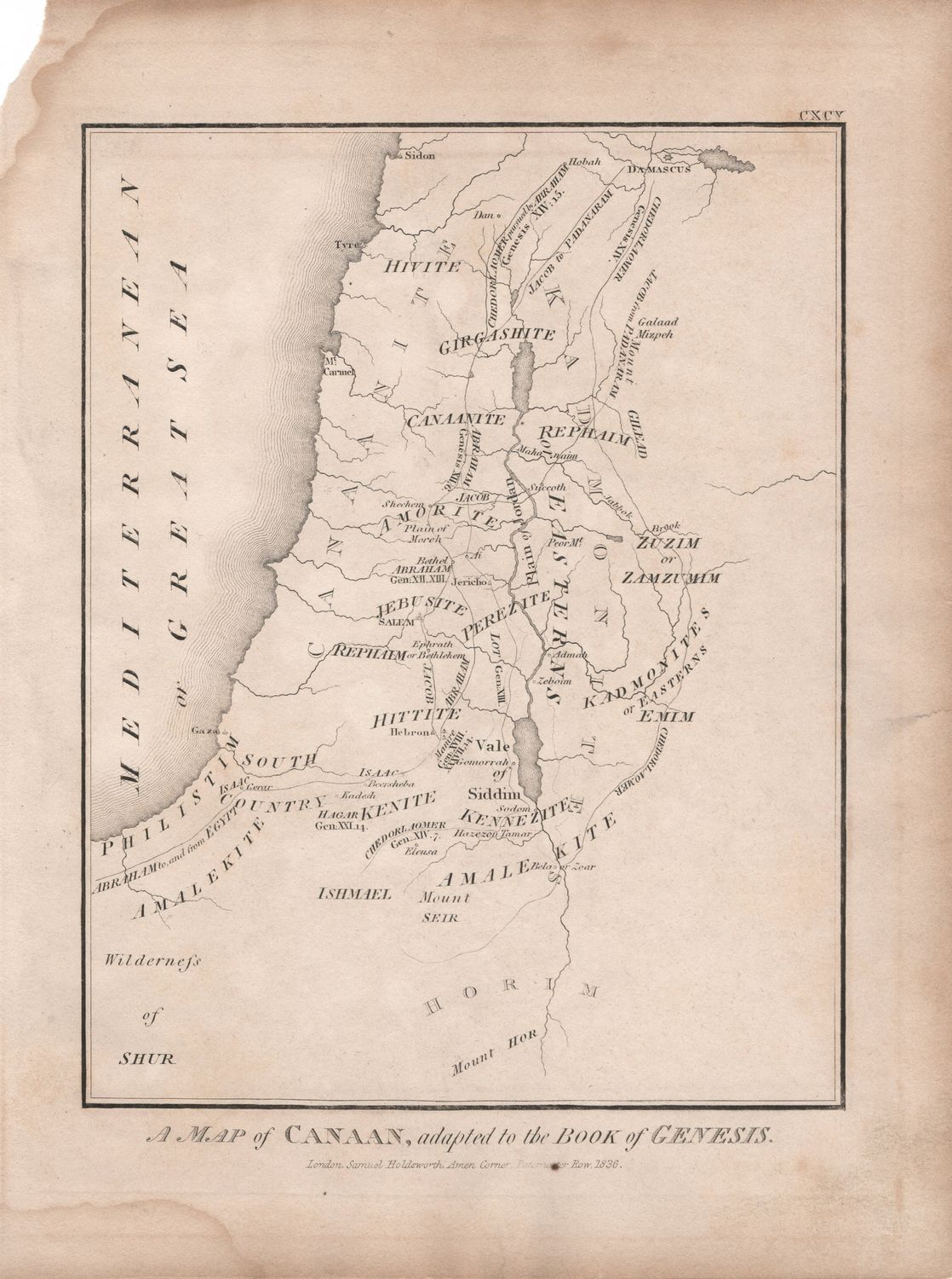 1836 Map of Canaan (Palestine) adapted to the book of Genesis, with Text page