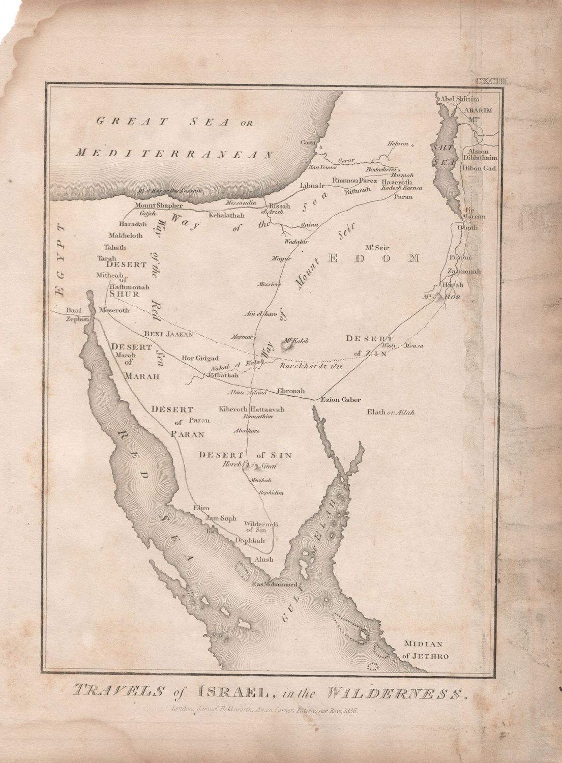 1836 Map of  the Travels of Israel in the Wilderness