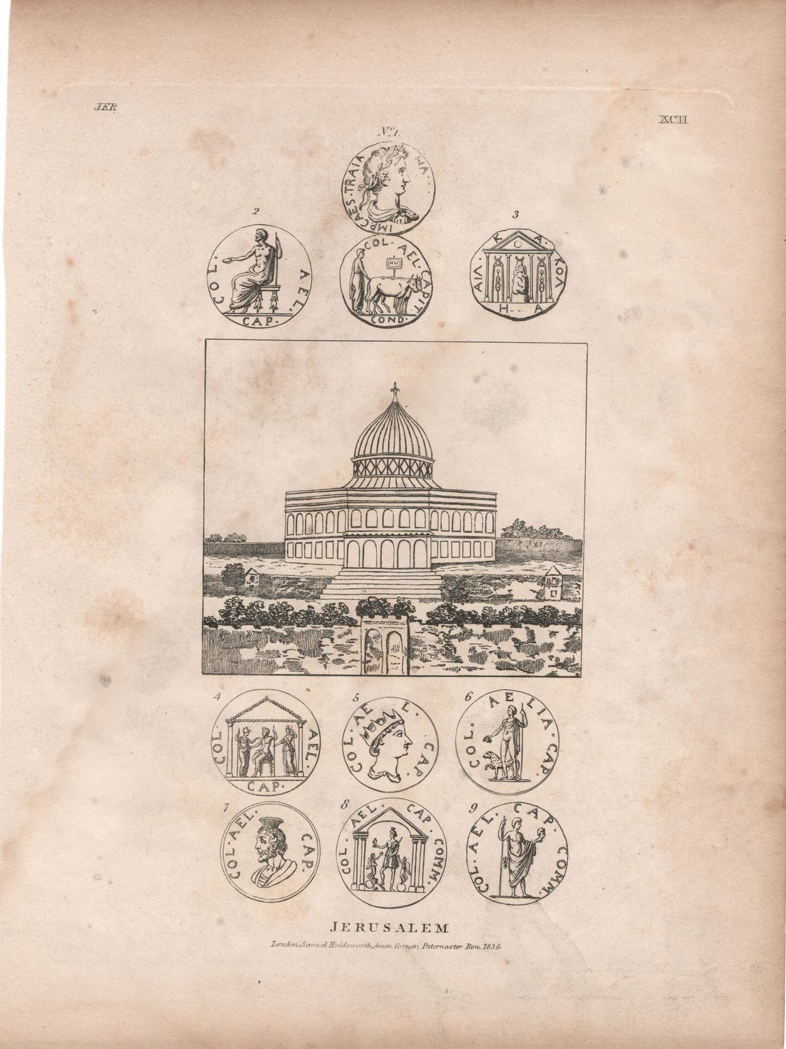 1836 View of the Mosque of Omar in Jerusalem w/ devices
