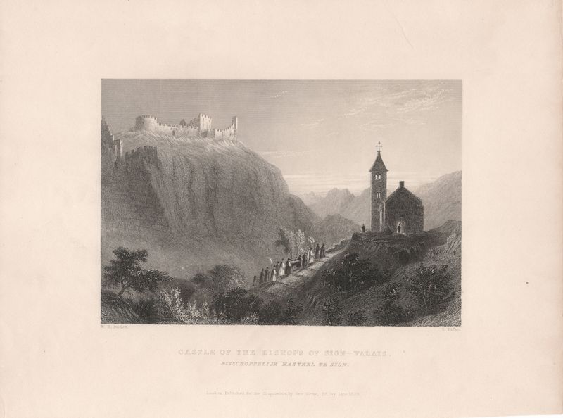 1858 View of the Castle of Bishops of Sion-Valais (Tourbillon)