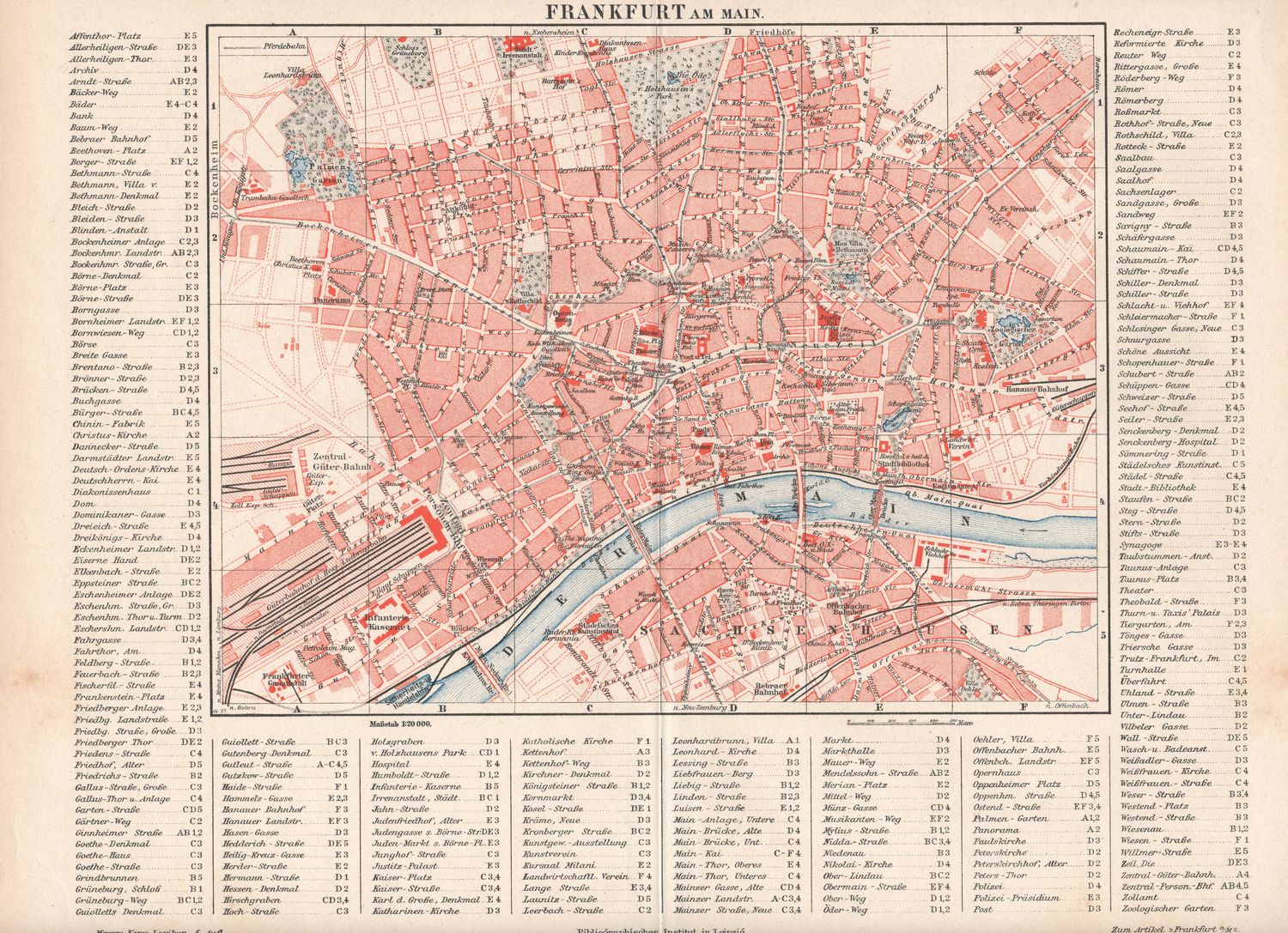 1909 Map of Frankfurt from a Leipzig Atlas