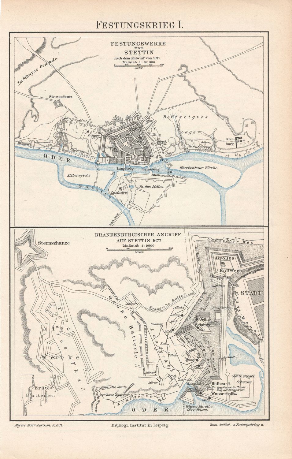 1900 Map of German Fort Cities from a Leipzig Atlas