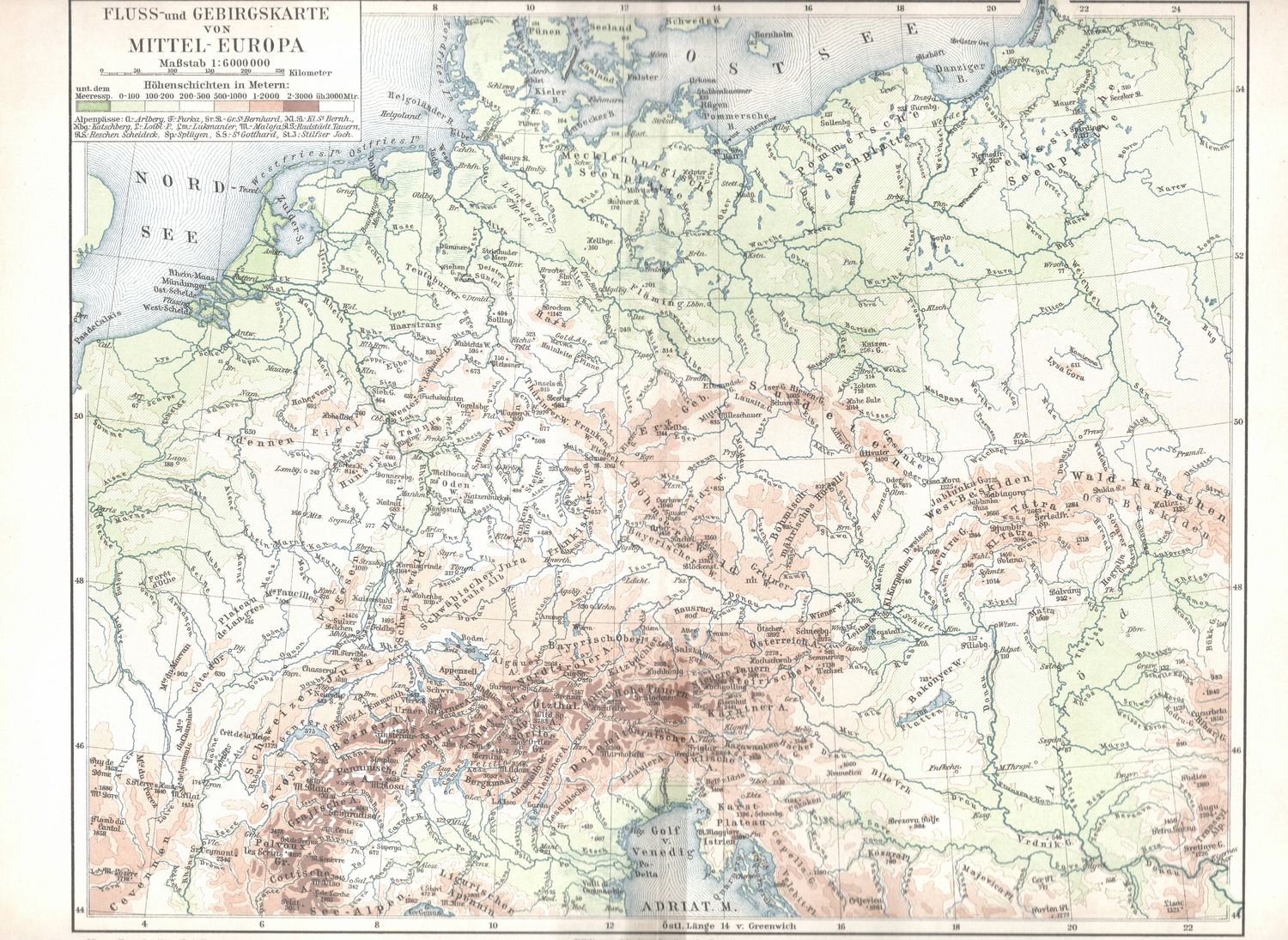 1909 Map of Mittel-Europa (Central Europe) from a Leipzig Atlas