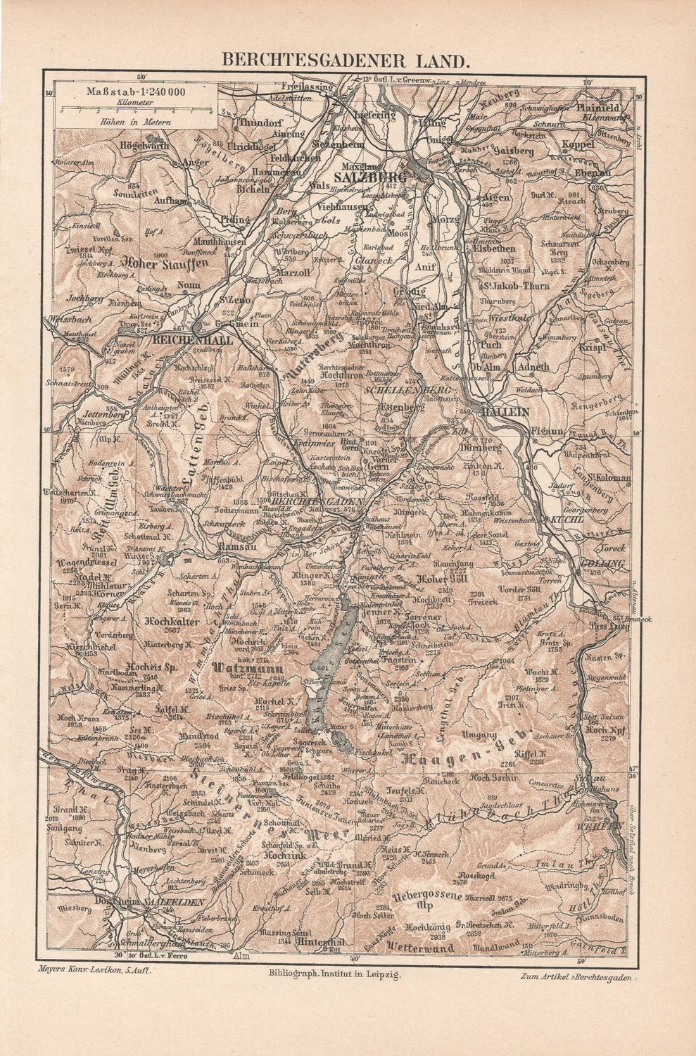 1909 Map of Berchtesgadener Land from a Leipzig Atlas