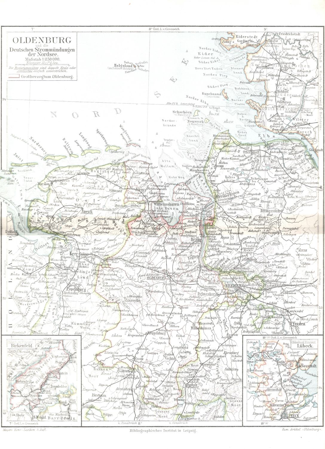 1909 Map of Oldenburg, Germany from a Leipzig Atlas