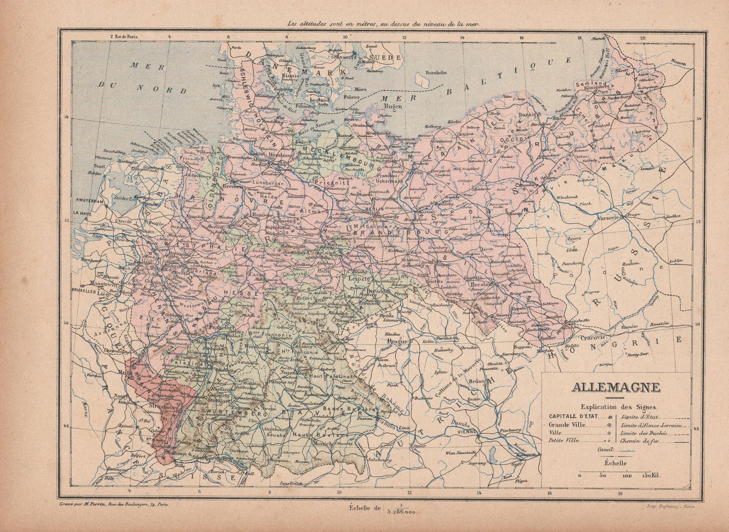 1909 Map of Allemagne, Germany from a Leipzig Atlas