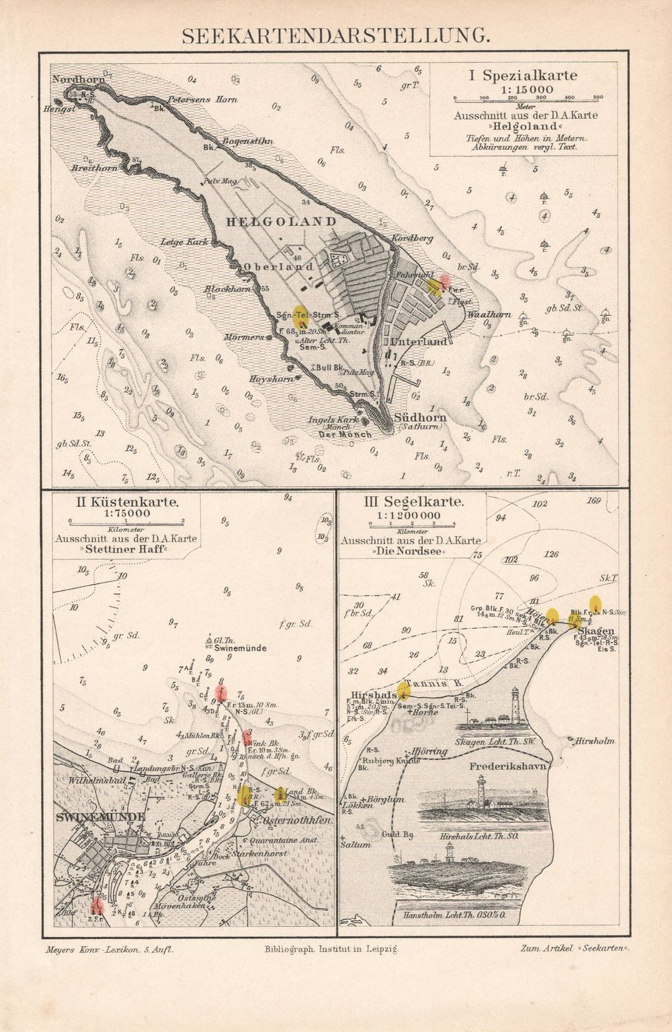 1900 Map of German Port Cities from a Leipzig Atlas