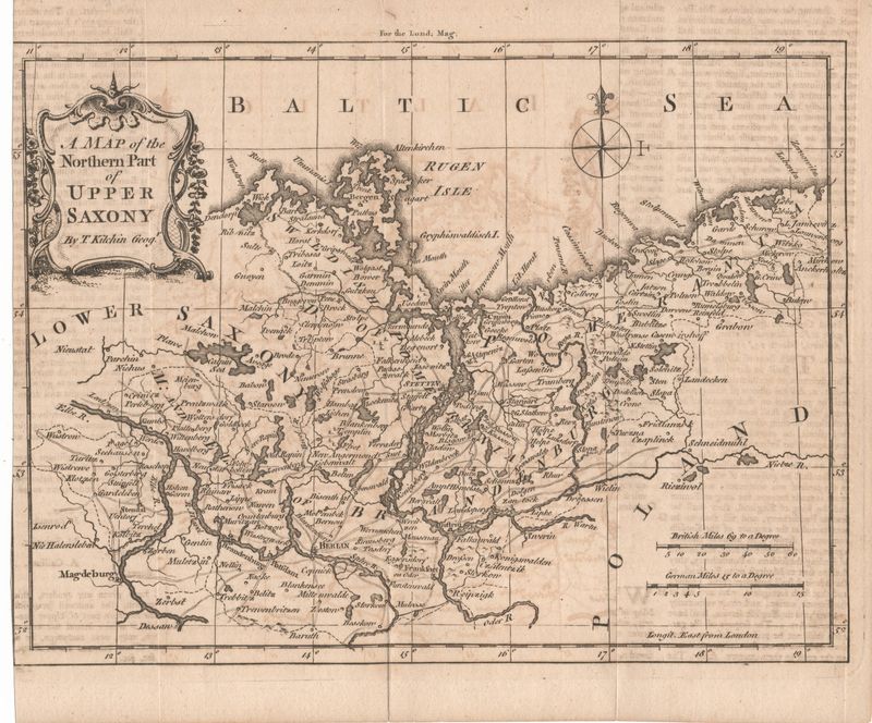 1757 Map of Northern Part of Saxony by Thomas Kitchin for the London Magazine