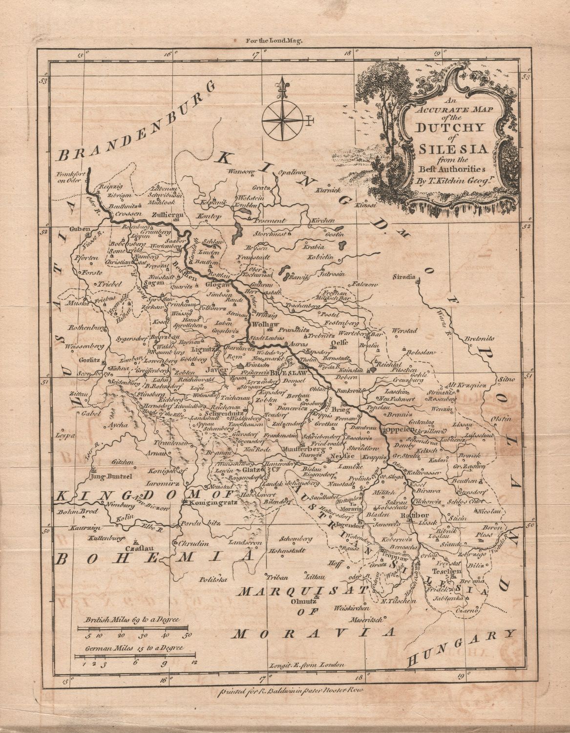 1757 Map of the Dutchy of Silesia by Thomas Kitchin for Baldwin