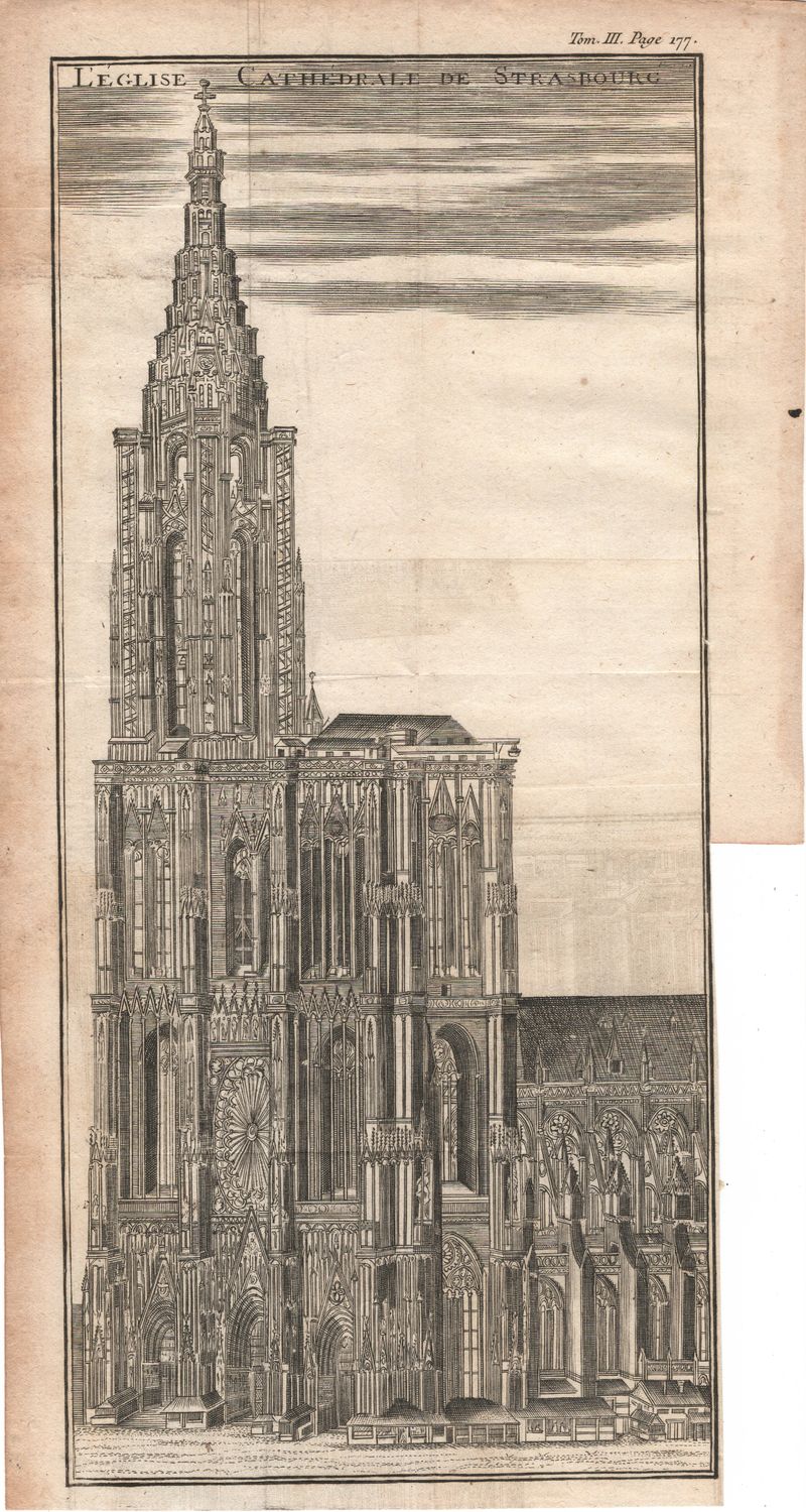 1755 View of Strasbourg Cathedral -copper engraving from a Gentleman&#39;s Magazine
