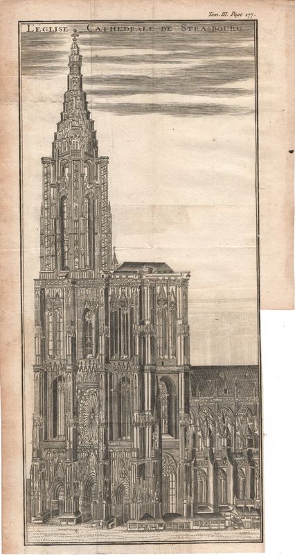 1755 View of Strasbourg Cathedral -copper engraving from a Gentleman's Magazine