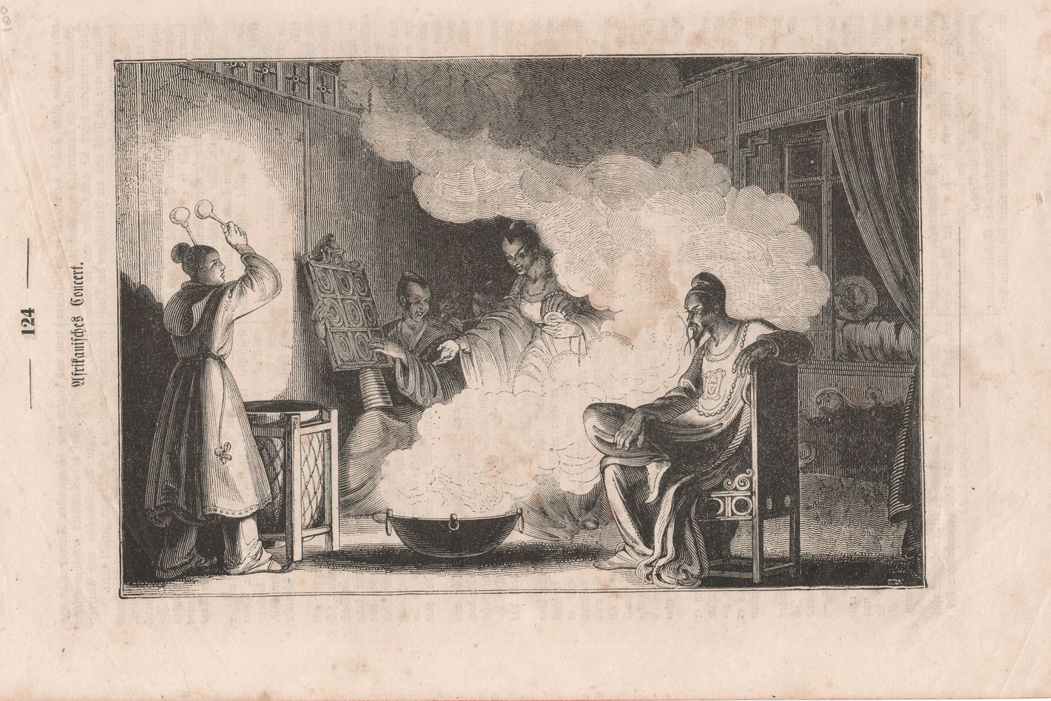 1860 View of a Chinese Ceremony w/ Fire &amp; Incense  in woodblock