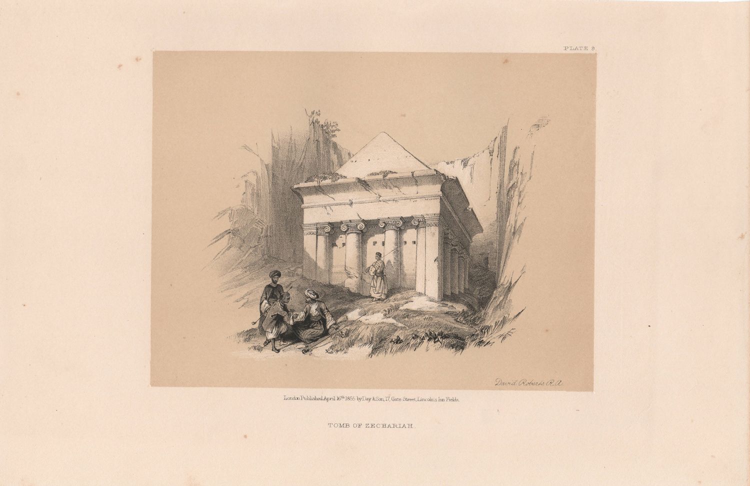 1856 Views of the Holy Land, Egypt &amp; Nubia by David Roberts - Plate #9 Tomb of Zechariah