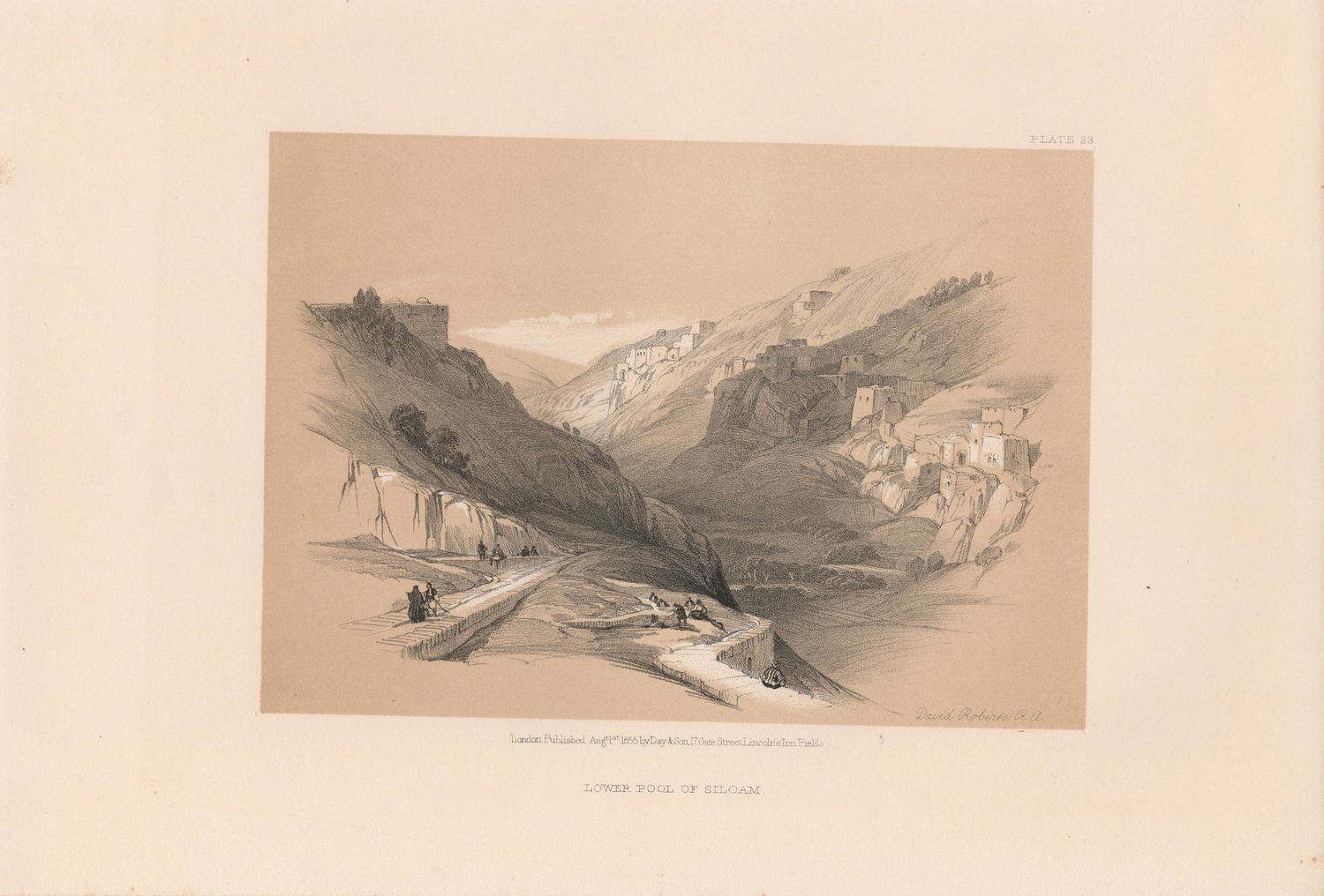 1856 Views of the Holy Land, Egypt &amp; Nubia by David Roberts - Plate #23 Lower Pool of Siloam
