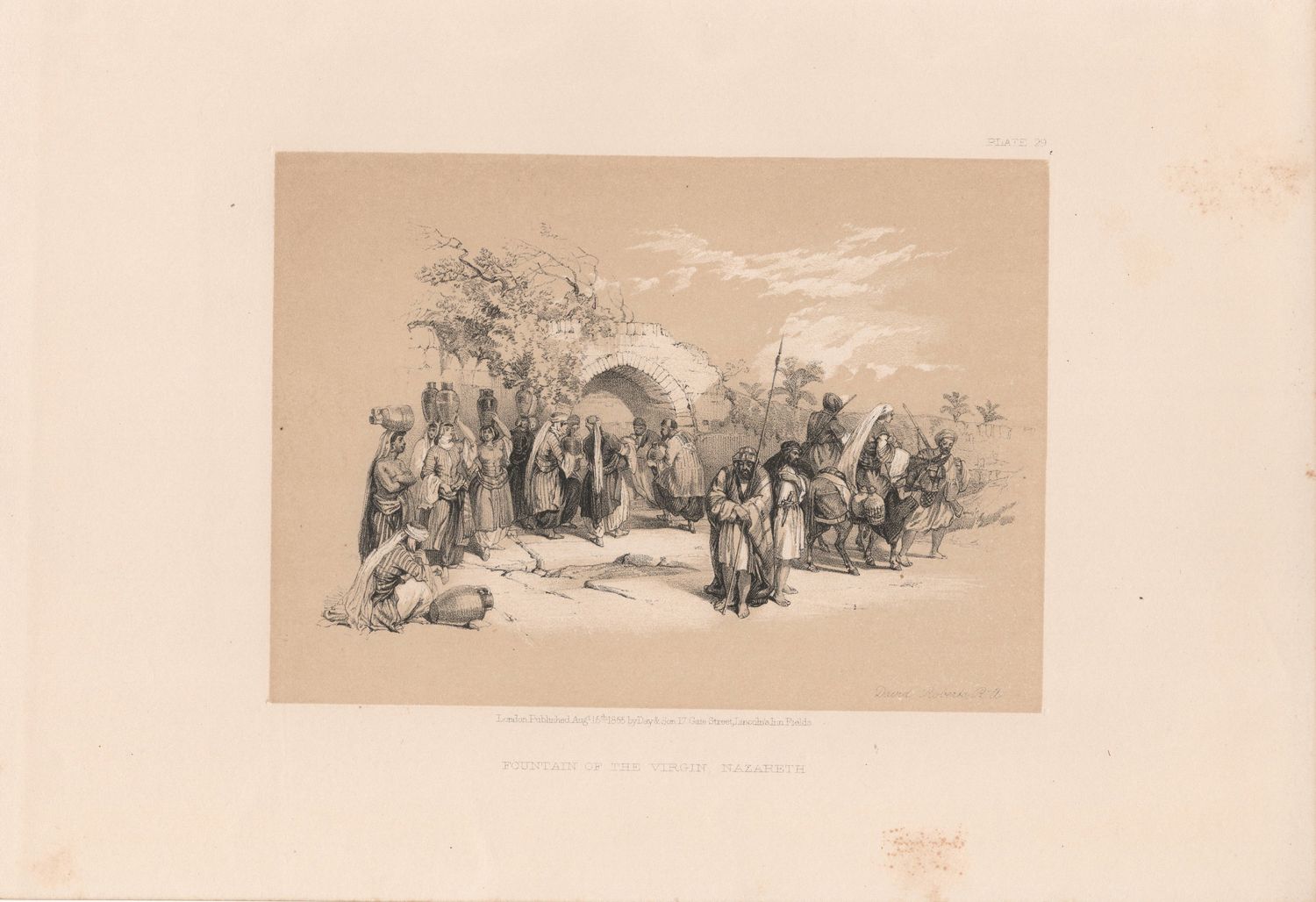 1856 Views of the Holy Land, Egypt &amp; Nubia by David Roberts - Plate #29 Fountain of the Virgin in Nazareth