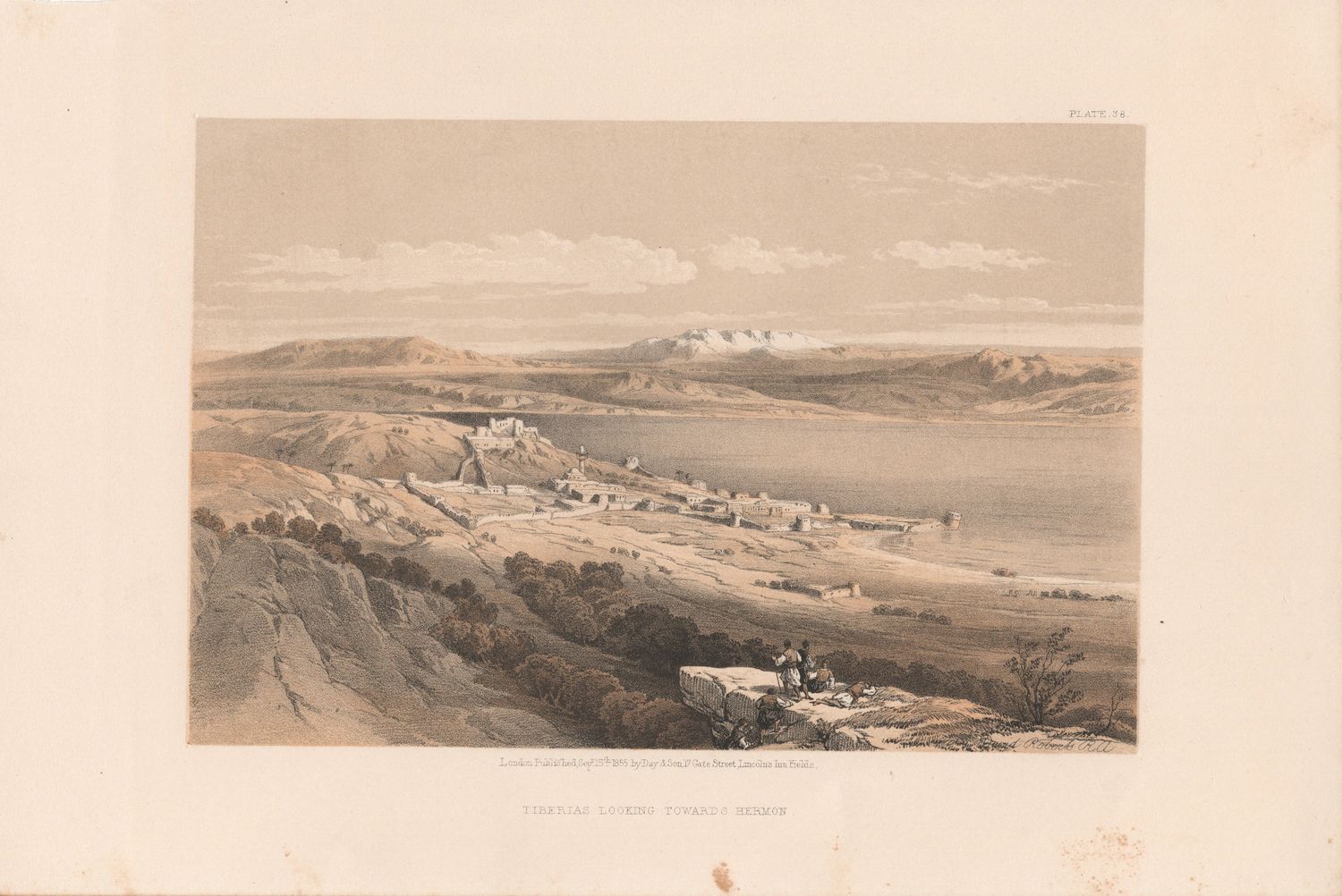 1856 Views of the Holy Land, Egypt &amp; Nubia by David Roberts - Plate #38 Tiberias looking toward Hermon