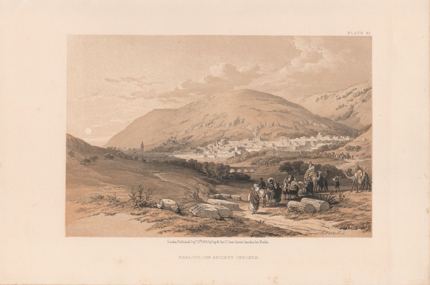 1856 Views of the Holy Land, Egypt &amp; Nubia by David Roberts - Plate #42 Nablous the Ancient Shechem