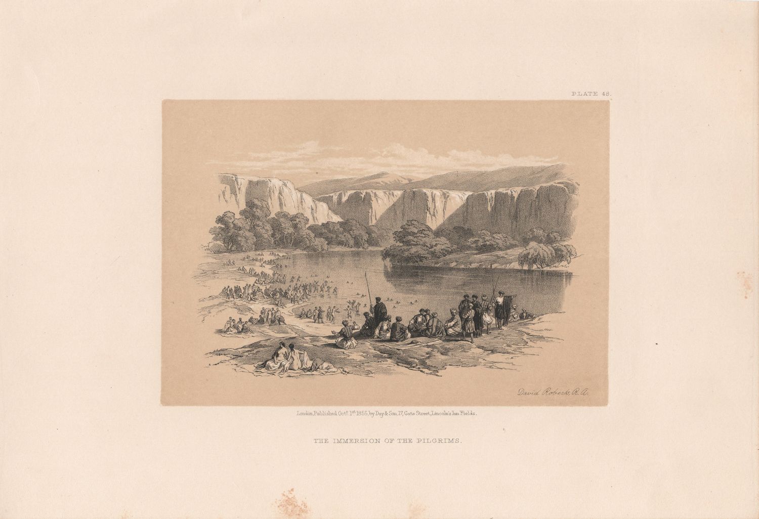 1856 Views of the Holy Land, Egypt &amp; Nubia by David Roberts - Plate #48 The Immersion of the Pilgrims