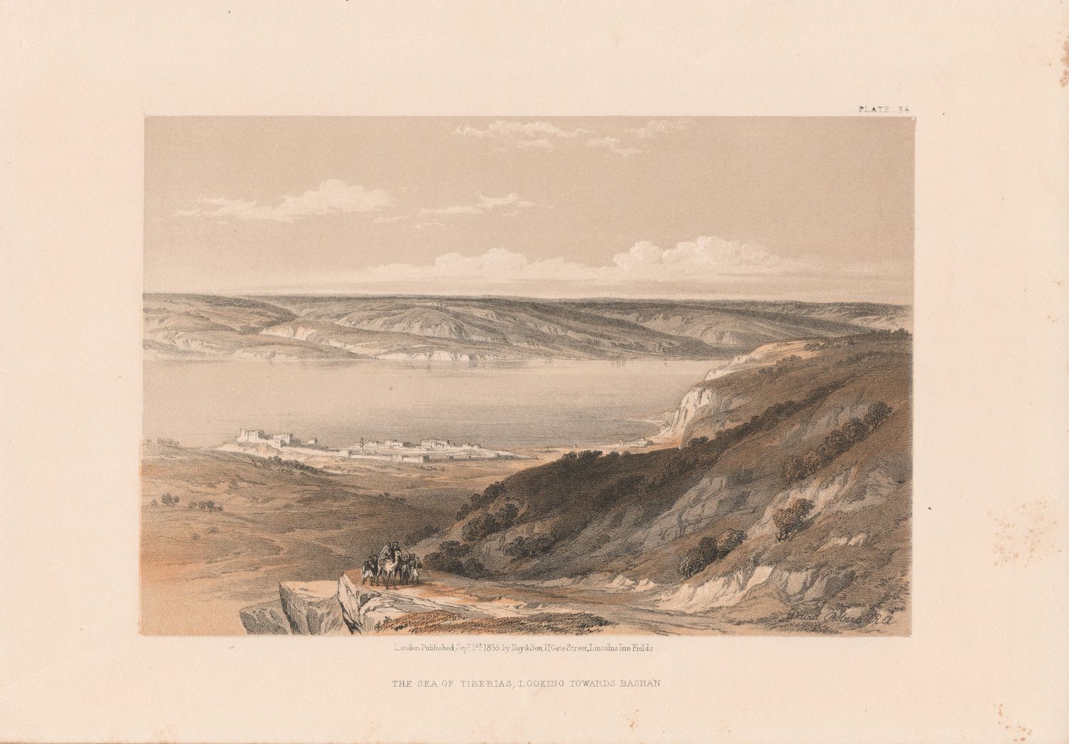 1856 Views of the Holy Land, Egypt &amp; Nubia by David Roberts - Plate #36 Sea of Tiberias looking toward Bashan
