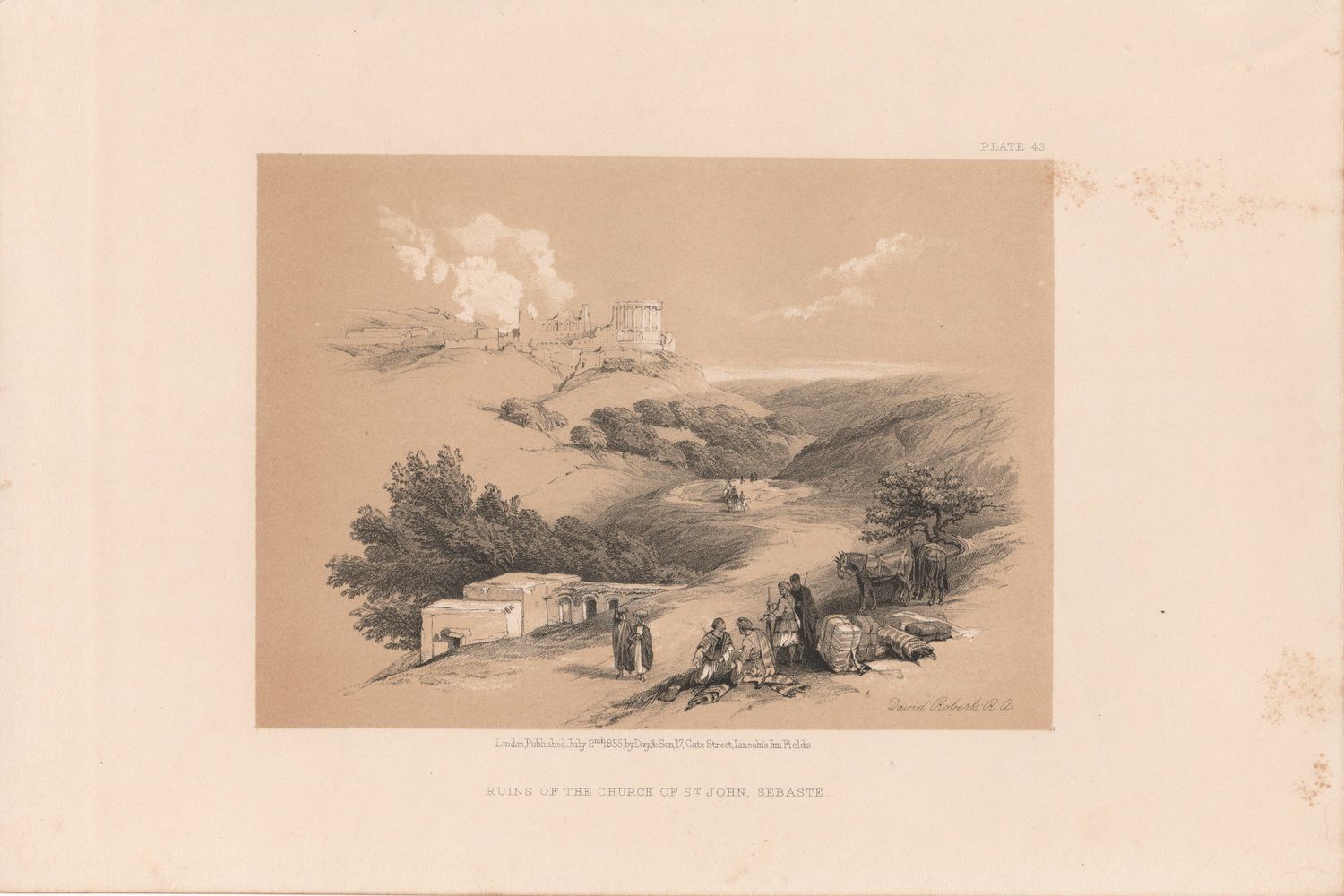 1856 Views of the Holy Land, Egypt &amp; Nubia by David Roberts - Plate #43 Ruins of the Church of St. John , Sebaste