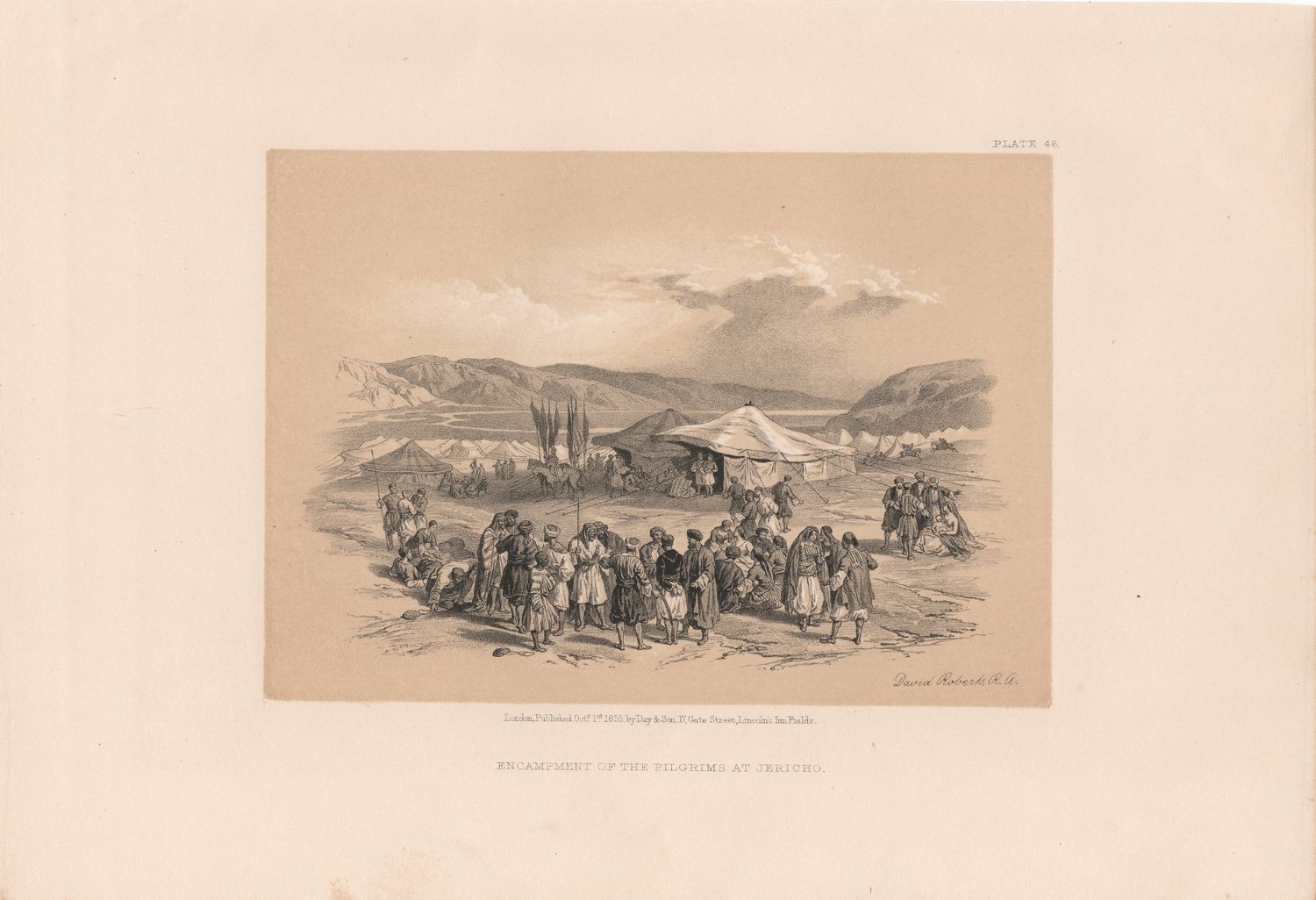 1856 Views of the Holy Land, Egypt &amp; Nubia by David Roberts - Plate #46 Encampment of the Pilgrims at Jericho