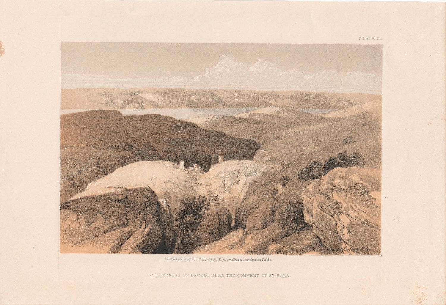 1856 Views of the Holy Land, Egypt &amp; Nubia by David Roberts - Plate #53 Wilderness of Engedi , near St. Saba