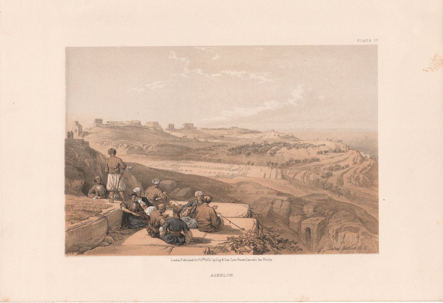 1856 Views of the Holy Land, Egypt &amp; Nubia by David Roberts - Plate #57 Askelon View