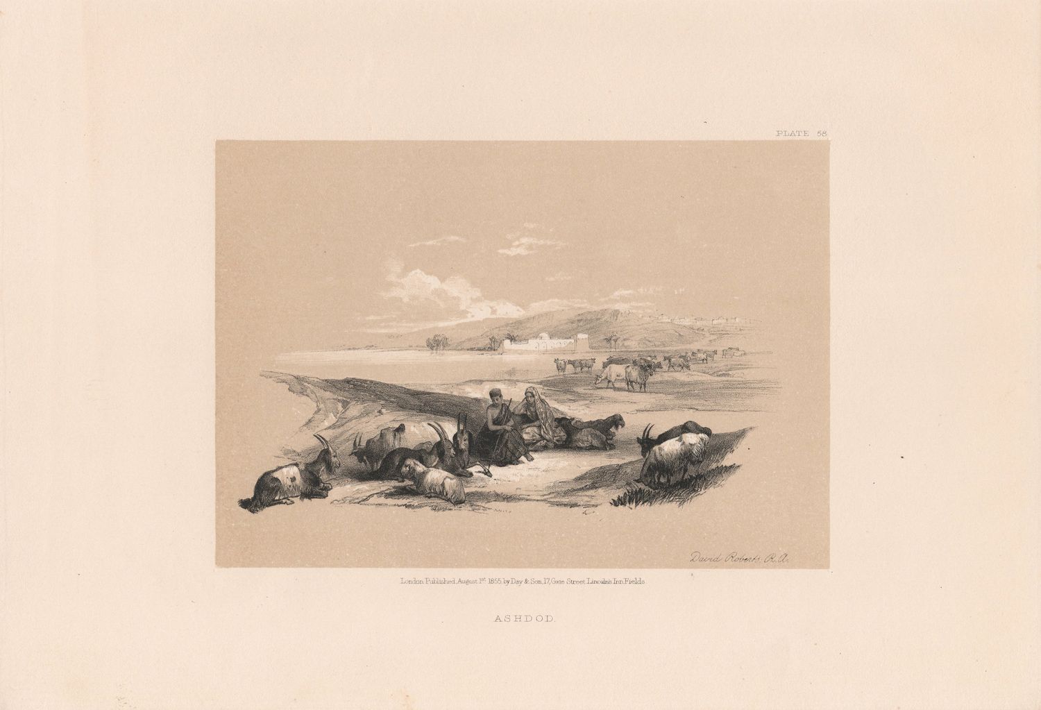 1856 Views of the Holy Land, Egypt &amp; Nubia by David Roberts - Plate #58 Ashod View