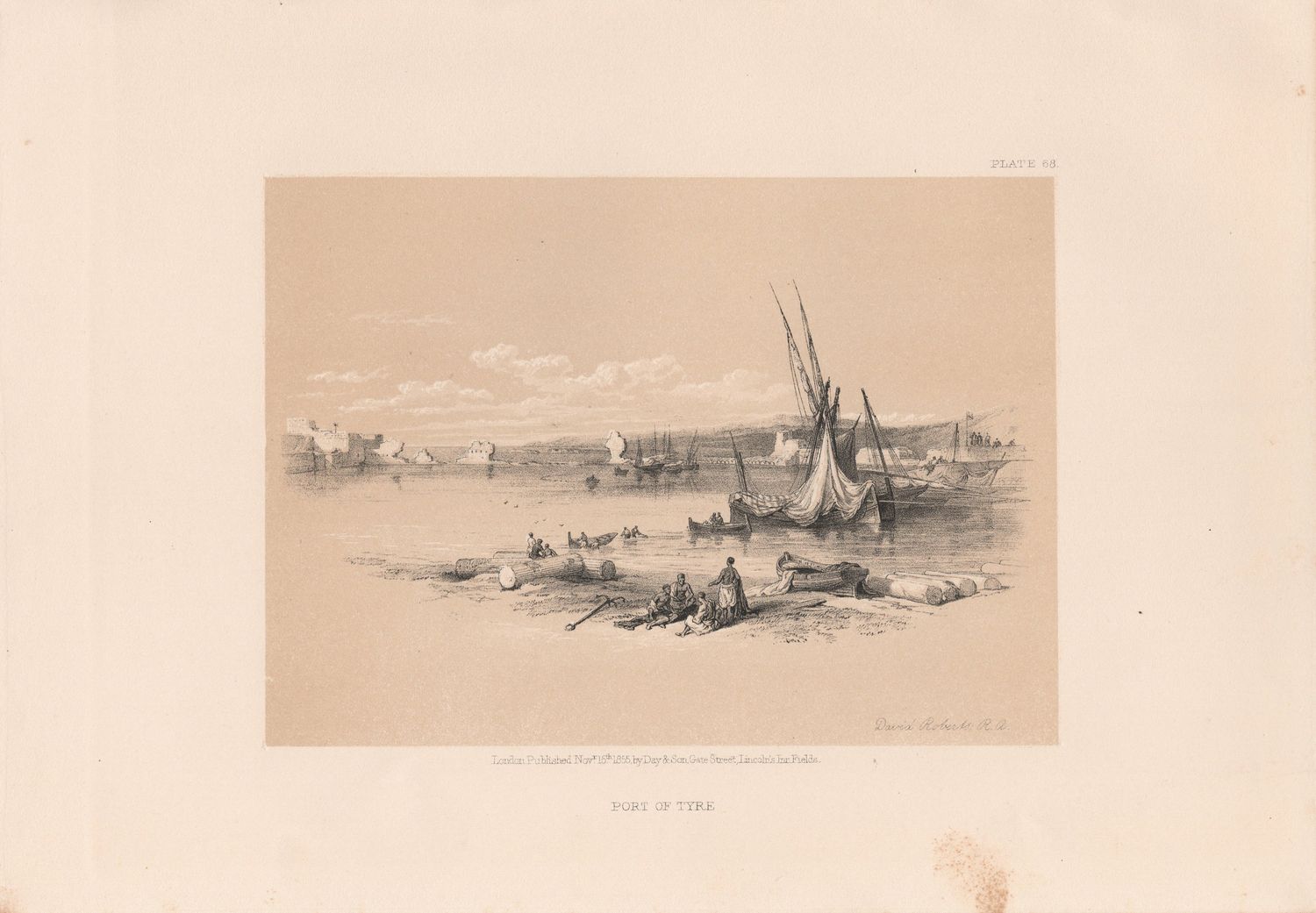 1856 Views of the Holy Land, Egypt &amp; Nubia by David Roberts - Plate #68 Port of Tyre