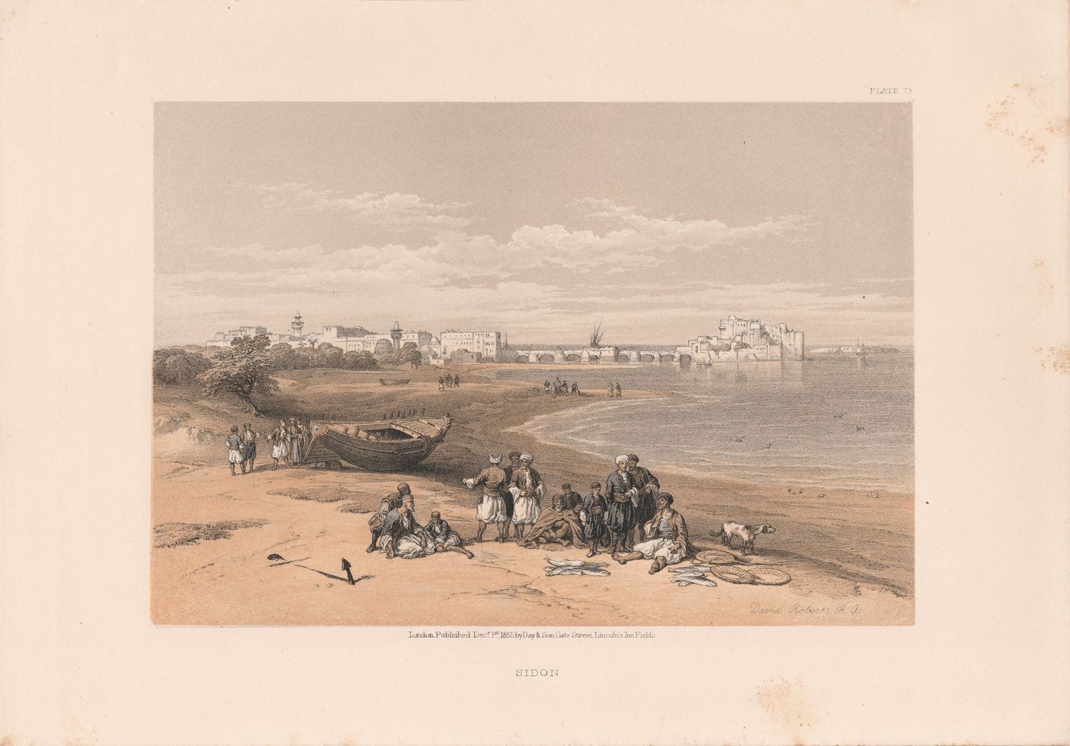 1856 Views of the Holy Land, Egypt &amp; Nubia by David Roberts - Plate #73 Sidon View