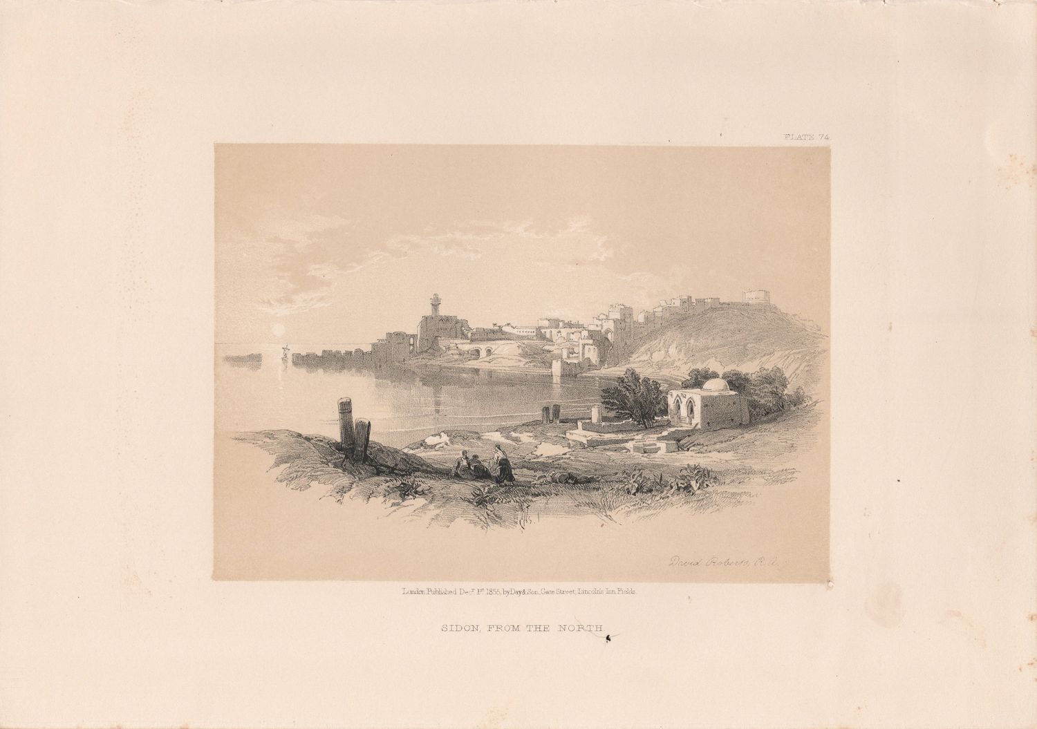 1856 Views of the Holy Land, Egypt &amp; Nubia by David Roberts - Plate #74 Sidon from the North