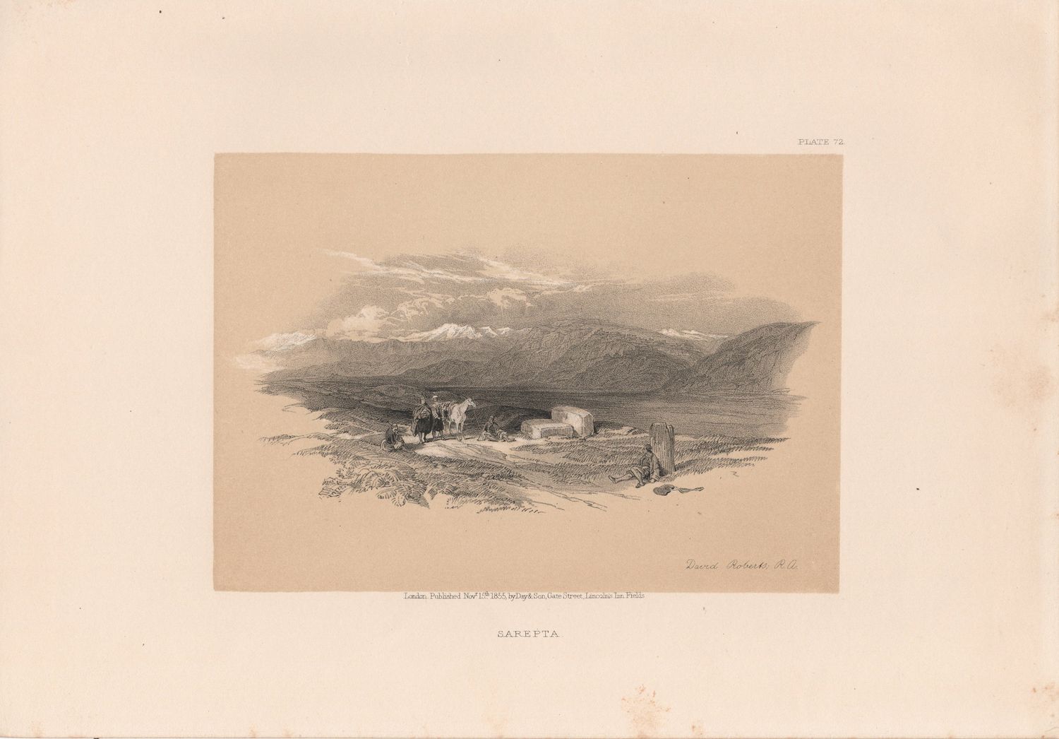 1856 Views of the Holy Land, Egypt &amp; Nubia by David Roberts - Plate #72 Sarepta View