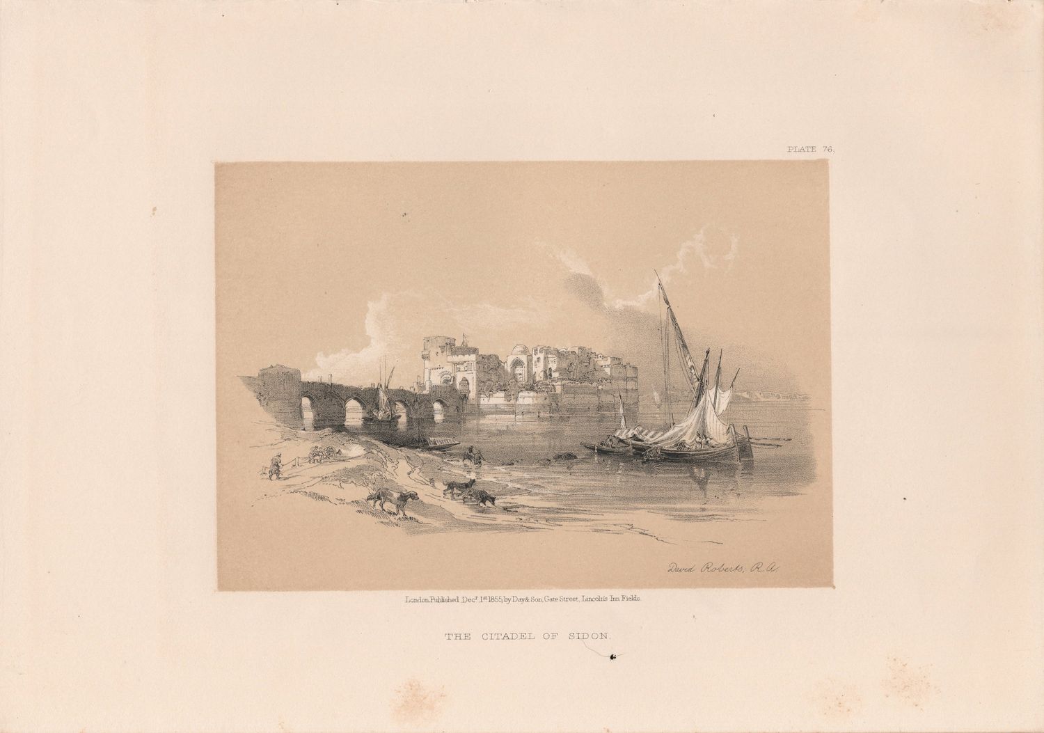 1856 Views of the Holy Land, Egypt &amp; Nubia by David Roberts - Plate #76 the Citadel of Sidon