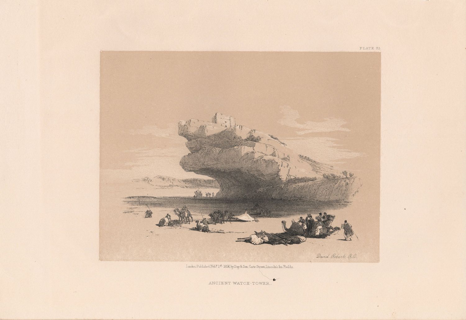 1856 Views of the Holy Land, Egypt &amp; Nubia by David Roberts - Plate # 93 Ancient Watch Tower