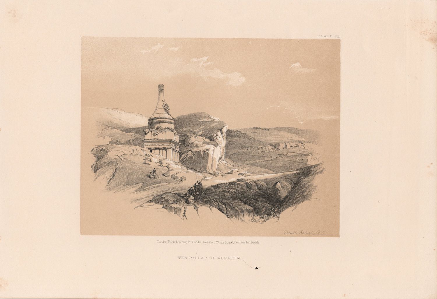 1856 Views of the Holy Land, Egypt &amp; Nubia by David Roberts - Plate # 85 The Pillar of Absalom