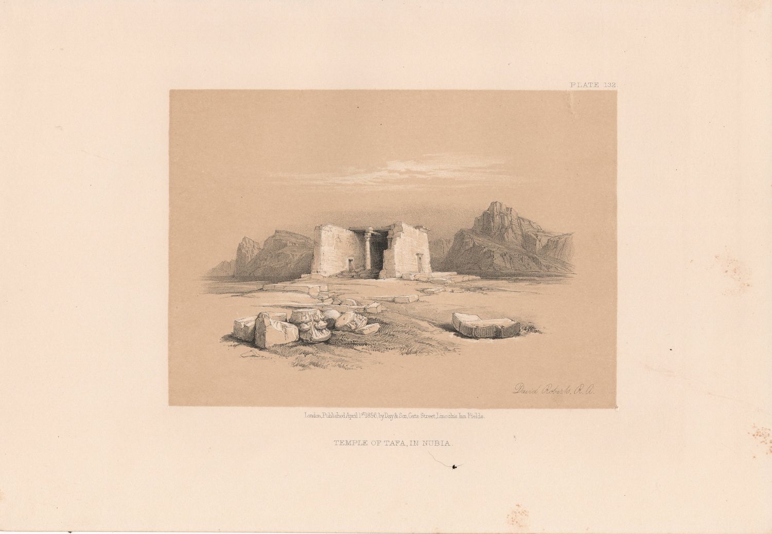 1856 Views of the Holy Land, Egypt &amp; Nubia by David Roberts - Plate # 132 Temple of Tafa