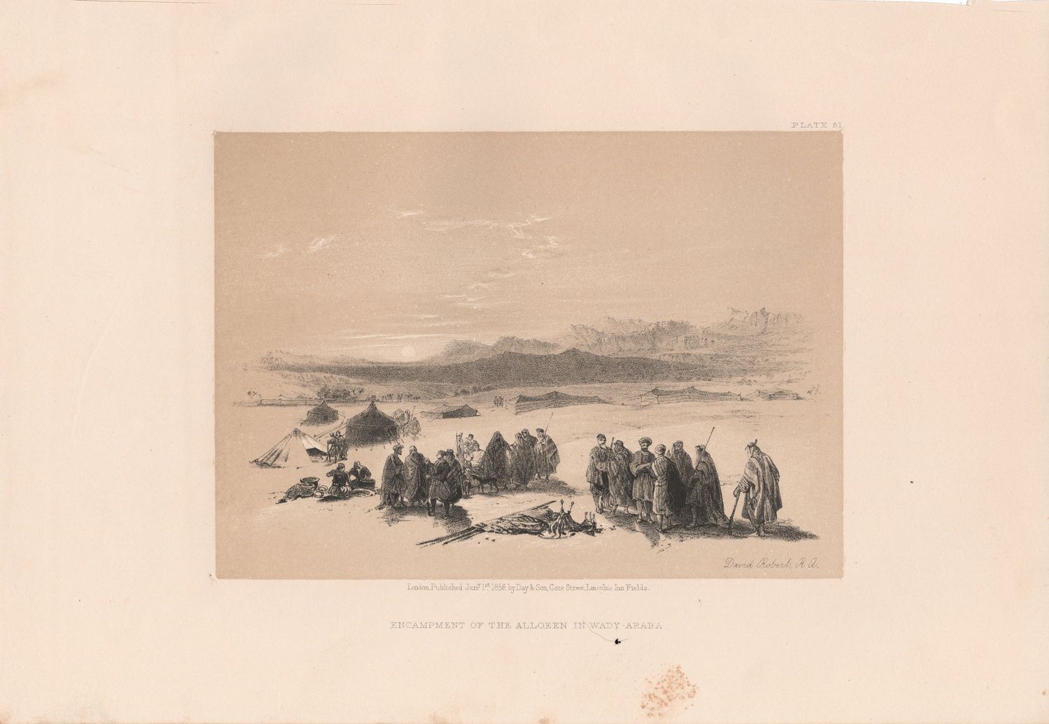 1856 Views of the Holy Land, Egypt &amp; Nubia by David Roberts - Plate # 91 Encampment of the Alloeen in Wady Arabia