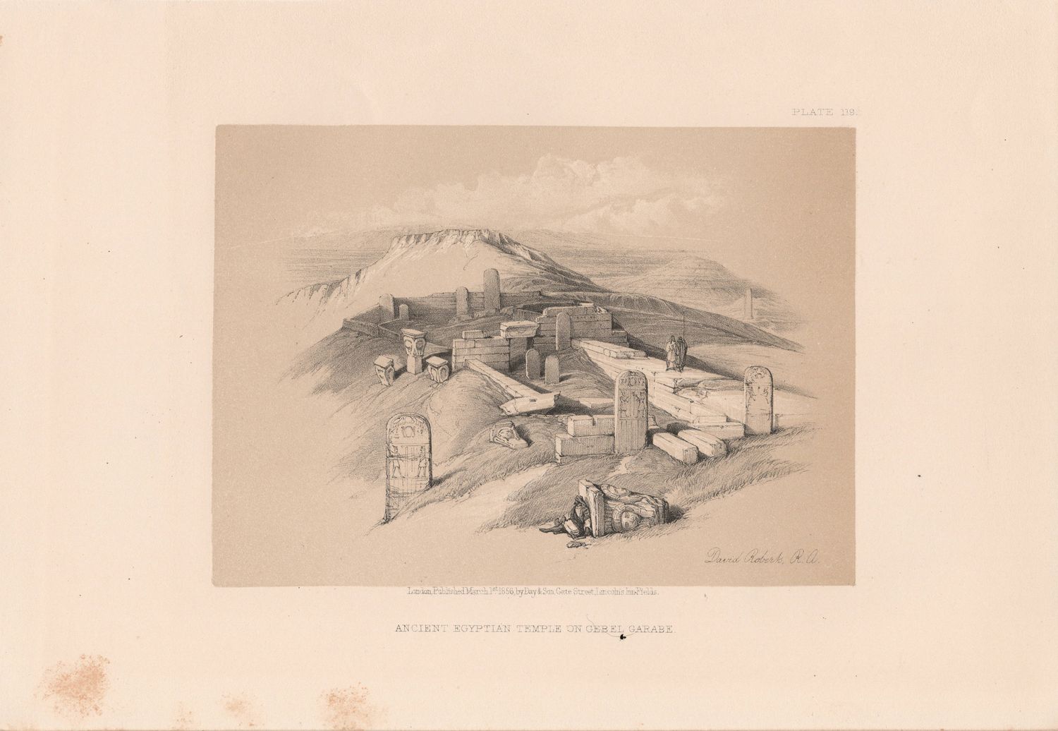 1856 Views of the Holy Land, Egypt &amp; Nubia by David Roberts - Plate # 119 Ancient Egyptian Temple on Gebel Garabe