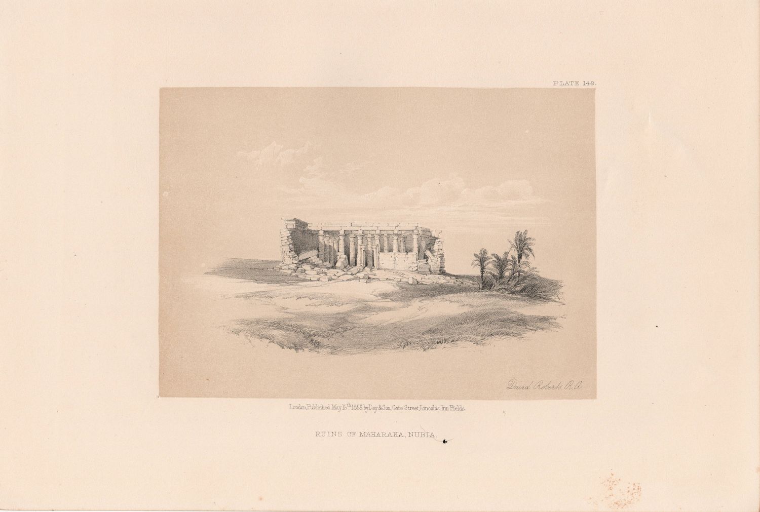 1856 Views of the Holy Land, Egypt &amp; Nubia by David Roberts - Plate # 148 Ruins of Maharaka Nubia