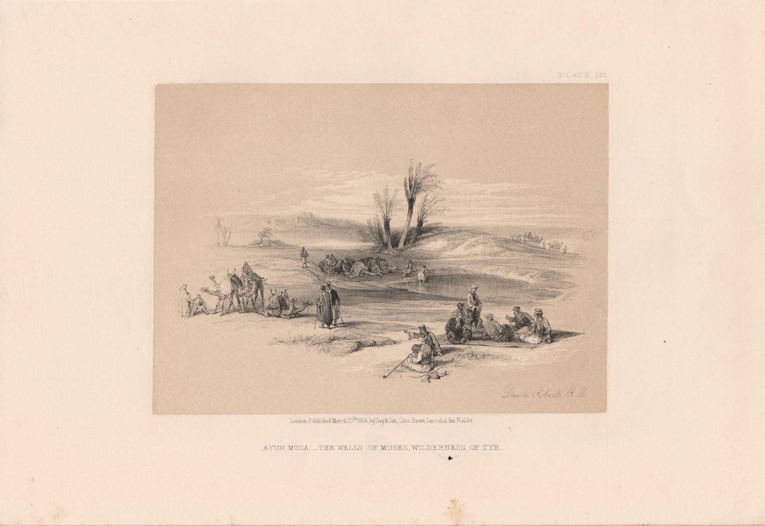 1856 Views of the Holy Land, Egypt &amp; Nubia by David Roberts - Plate # 121 Ayun Musa, The Wells of Moses