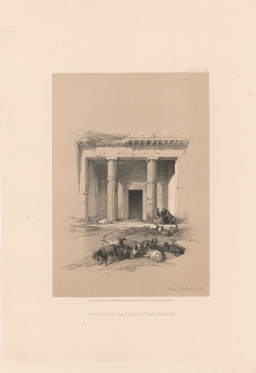 1856 Views of the Holy Land, Egypt &amp; Nubia by David Roberts - Plate # 166 Entrance to the Caves at Beni-Hassan