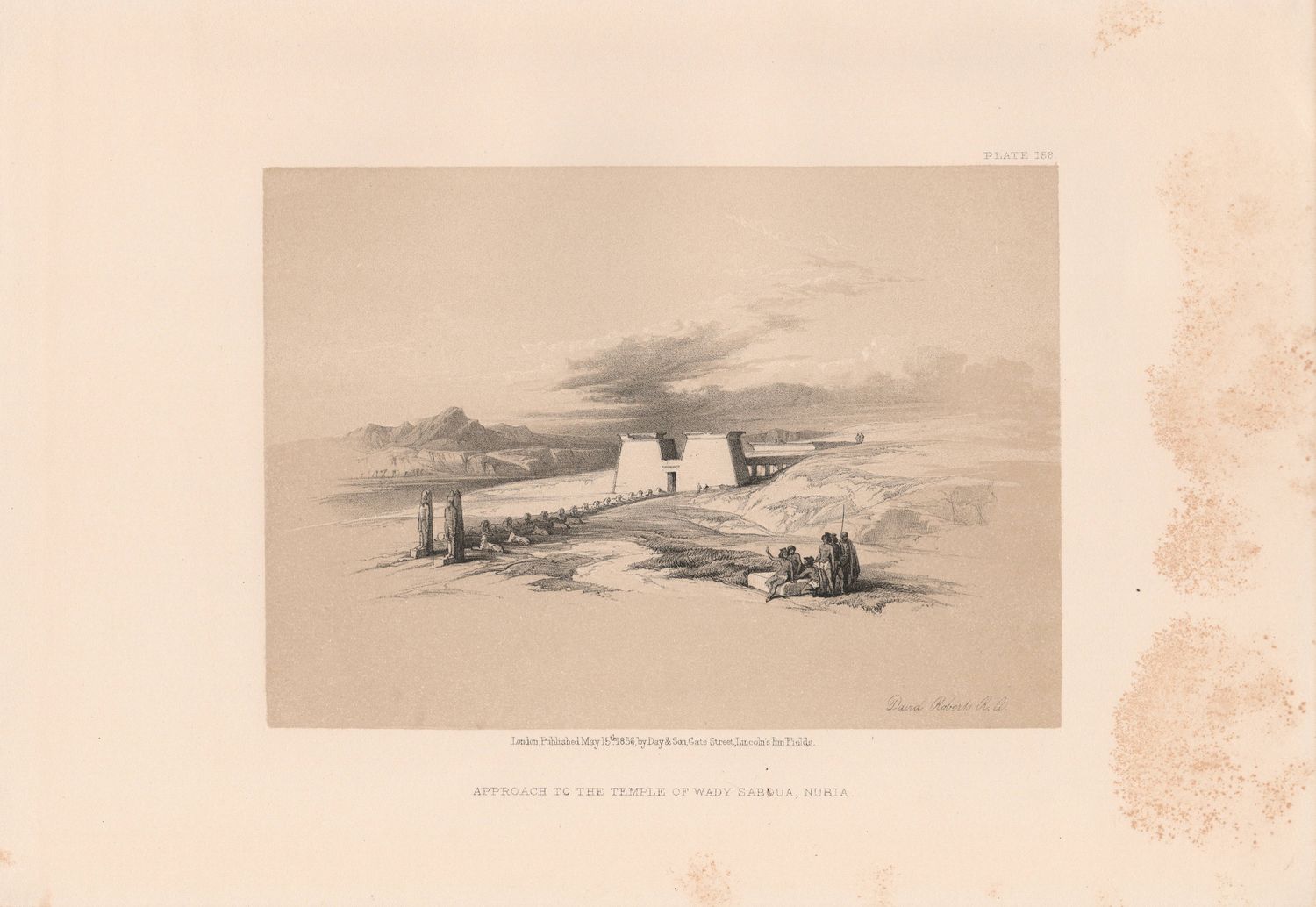 1856 Views of the Holy Land, Egypt &amp; Nubia by David Roberts - Plate # 156 Approach to the Temple of Wady Saboua Nubia