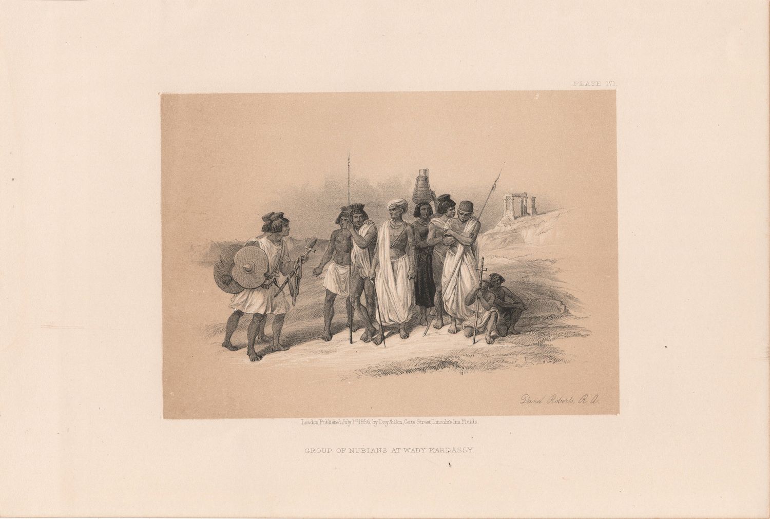 1856 Views of the Holy Land, Egypt &amp; Nubia by David Roberts - Plate # 171 Group of Nubians at Wady Kardassy