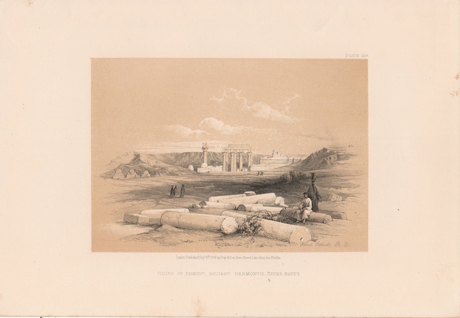 1856 Views of the Holy Land, Egypt &amp; Nubia by David Roberts - Plate # 209 Ruins of Erment , Ancient Hermontis, Uper Egypt