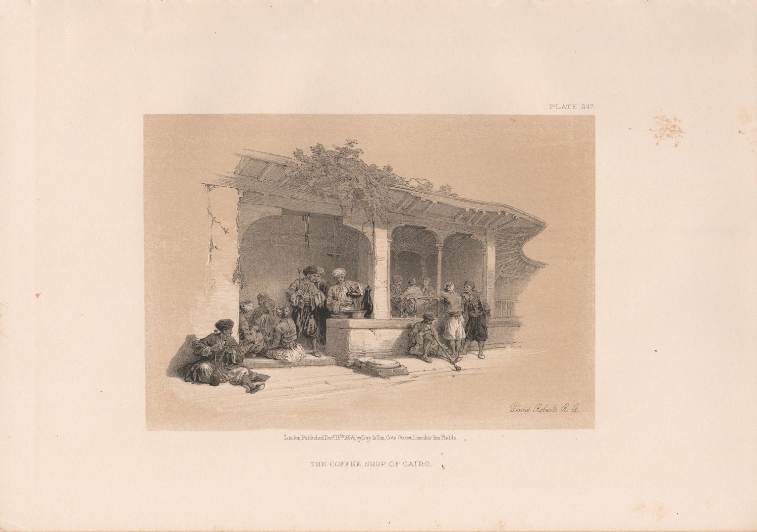 1856 Views of the Holy Land, Egypt &amp; Nubia by David Roberts - Plate # 247 The Coffee Shop of Cairo